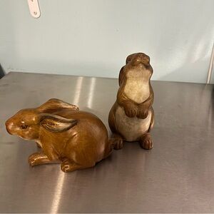 2 Hand Painted Porcelain Rabbits